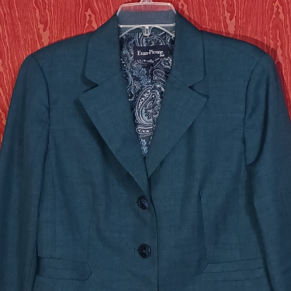 EVAN-PICONE 2 Piece Green Long Sleeve Collared Button Pants Suit Women Size 14 - Picture 5 of 16